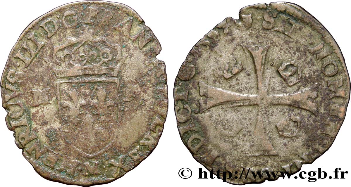 LIGUE. COINAGE AT THE NAME OF HENRY III Douzain aux deux H, 1er type 1594 Toulouse VF