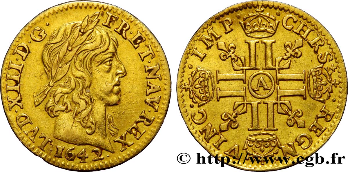 LOUIS XIII LE JUSTE Demi-louis d or aux huit L (effigie de Jean Warin) 1642 Paris, Monnaie du Louvre TTB