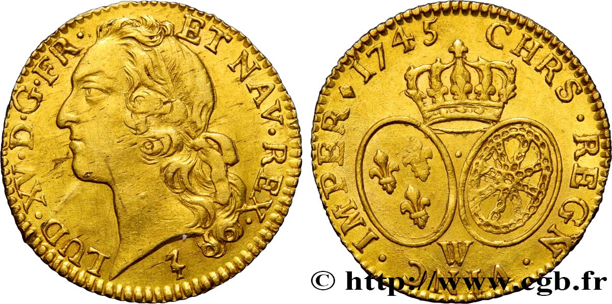 LOUIS XV DIT LE BIEN AIMÉ Louis d’or aux écus ovales, tête ceinte d’un bandeau 1745 Lille SUP