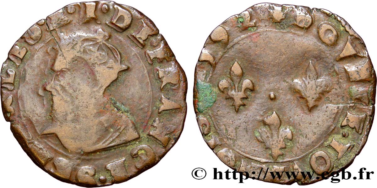 CHARLES X, CARDINAL DE BOURBON Double tournois, type de Troyes 1592 Troyes TB+