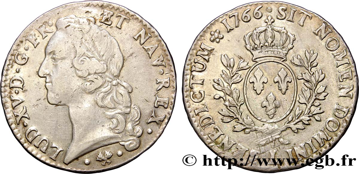 LOUIS XV DIT LE BIEN AIMÉ Écu aux branches d’olivier, tête ceinte d’un bandeau 1766 Bayonne TTB
