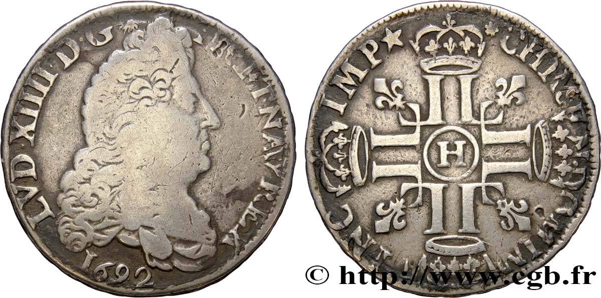 LOUIS XIV LE GRAND OU LE ROI SOLEIL Demi-écu aux huit L, 1er type 1692 La Rochelle TB/TTB