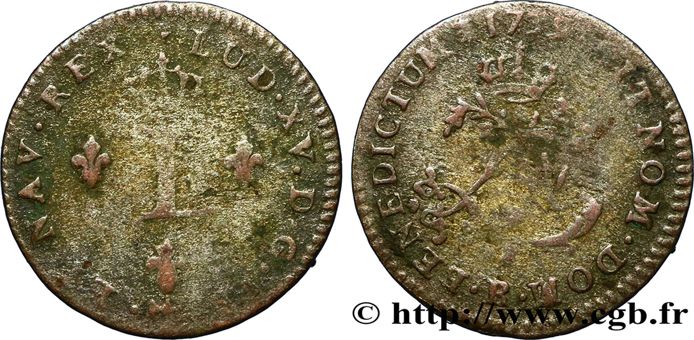 LOUIS XV DIT LE BIEN AIMÉ Double sol de billon 1739 Orléans B+