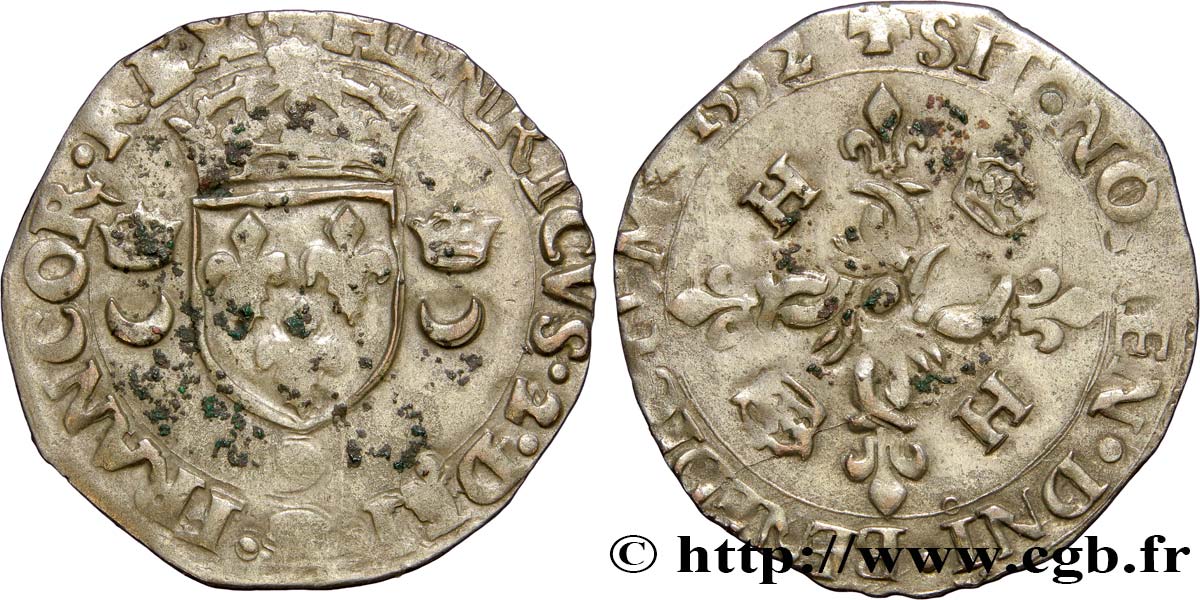 HENRI II Douzain aux croissants 1552 Rennes TB+