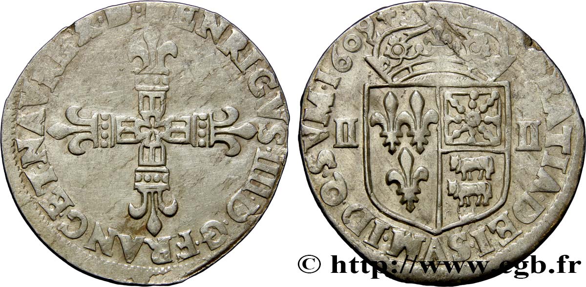 HENRY IV Quart d écu de Béarn 1609 Pau MBC