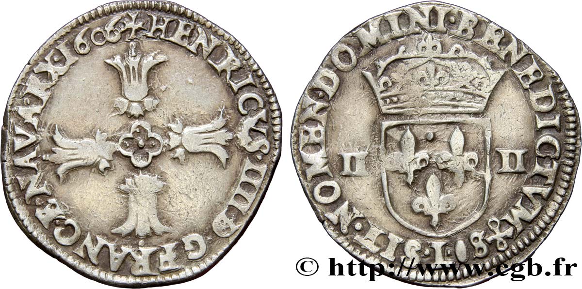 HENRY IV Quart d écu, croix feuillue de face 1606 Bayonne BB