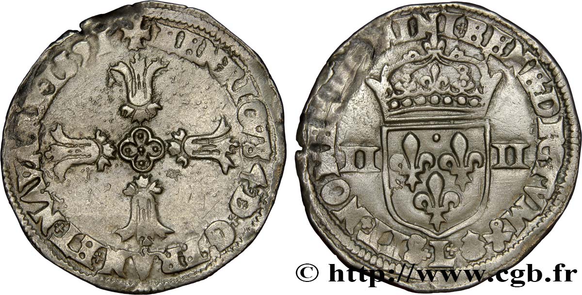 HENRY IV Quart d écu, croix feuillue de face 1591 Bayonne BC+/MBC