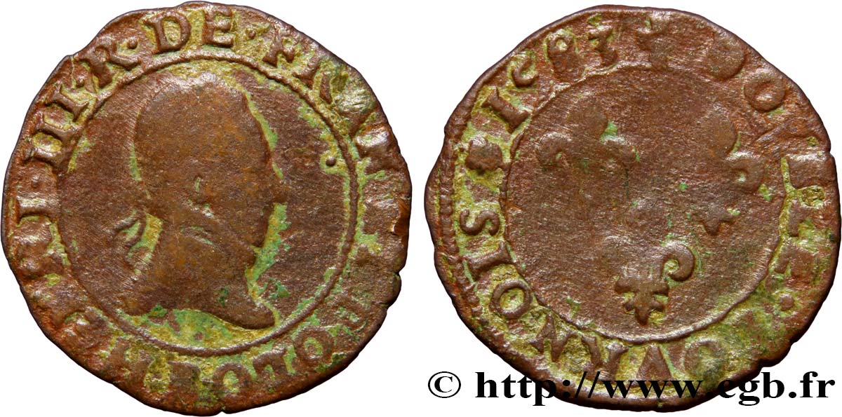 HENRY III Double tournois, type de Rouen 1583 Rouen BC
