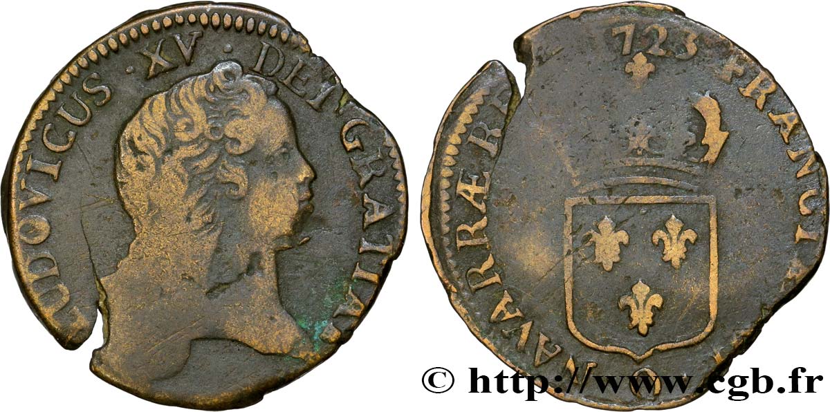 LOUIS XV  THE WELL-BELOVED  Sol au buste enfantin 1723 Perpignan VF/F