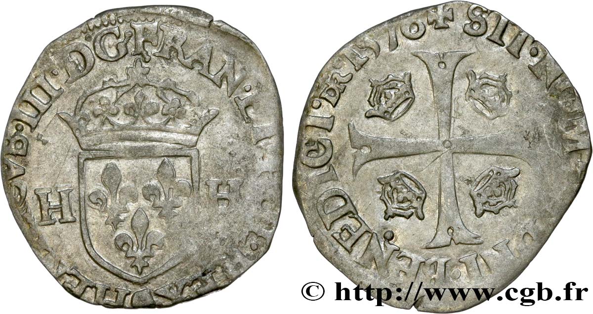 HENRI III Douzain aux deux H, 1er type 1576 Troyes TTB