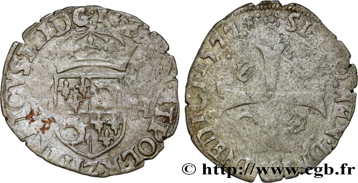 HENRY III Douzain du Dauphiné aux deux H couronnées 1577 Grenoble VF/VG