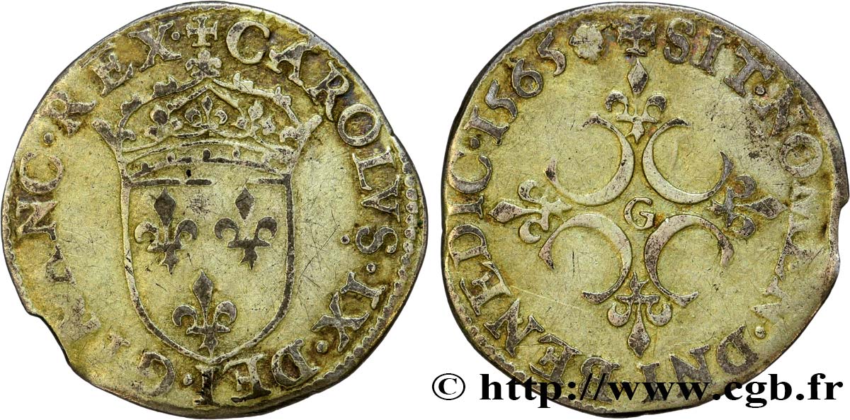 CHARLES IX Sol parisis, 1er type 1565 Poitiers VF