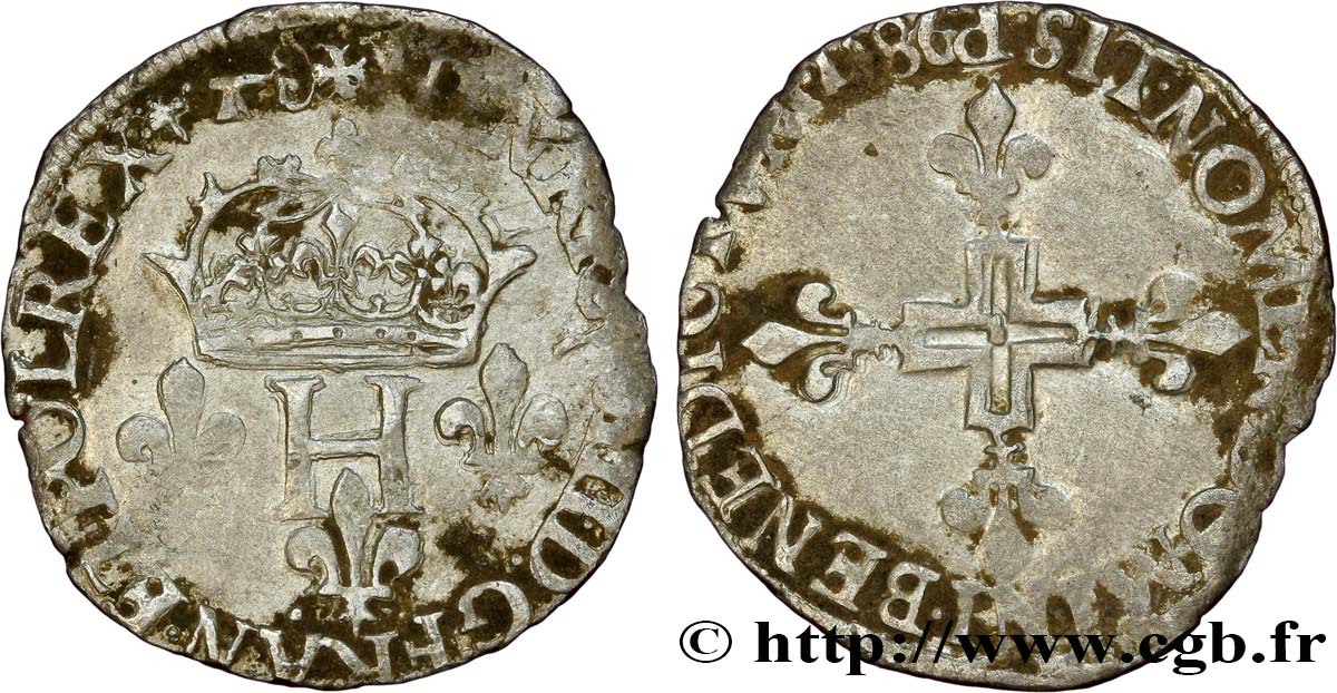 HENRI III Double sol parisis, 2e type 1586 Dijon TB+