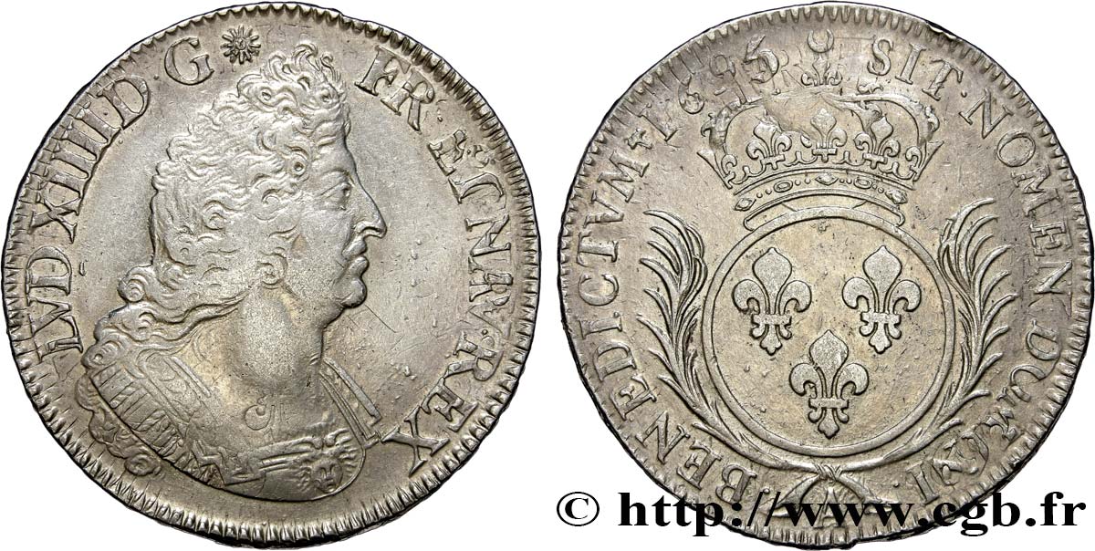 LOUIS XIV LE GRAND OU LE ROI SOLEIL Écu aux palmes 1695 Paris TTB