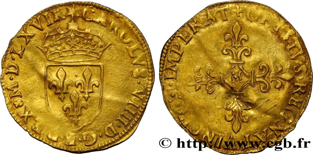 CHARLES IX Écu d or au soleil, 1er type 1566 (MDLXVI) Toulouse BB