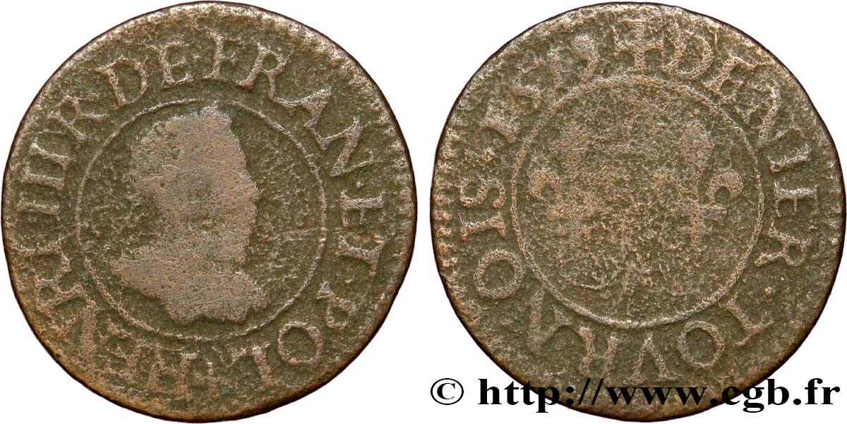 HENRI III Denier tournois, 1er type de Paris 1579 Paris, Moulin des Étuves TB