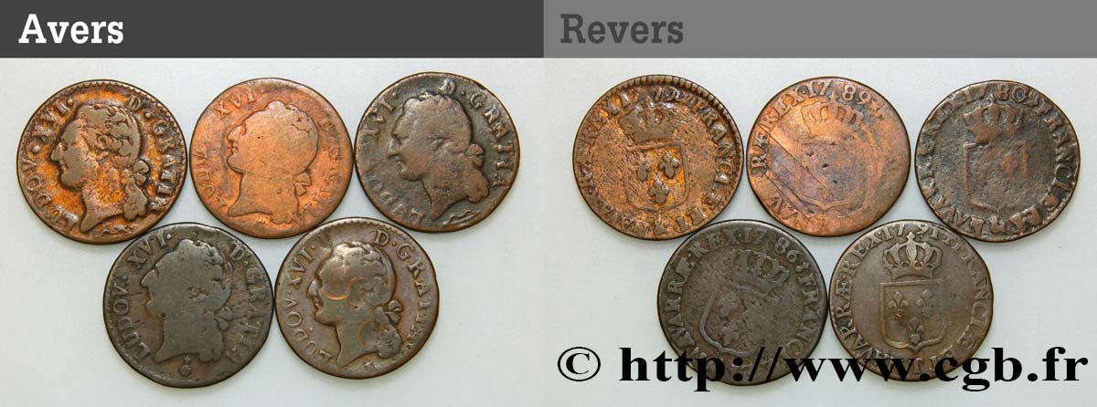 LOUIS XVI Demi-sol dit “à l écu”, lot de 5 ex. n.d. Ateliers divers B