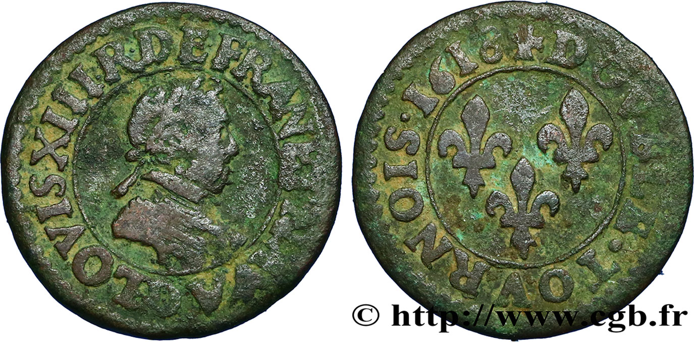 LOUIS XIII  Double tournois, type 4 1618 Lyon VF