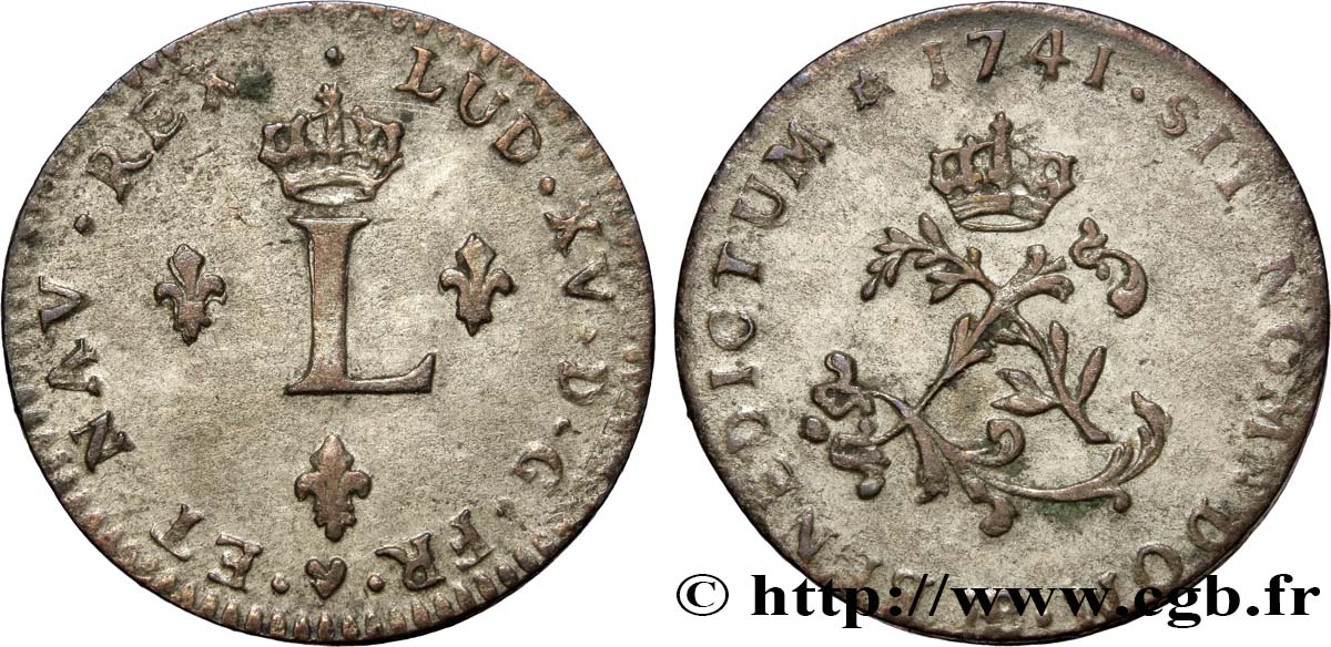 LOUIS XV DIT LE BIEN AIMÉ Double sol de billon 1741 Strasbourg TTB