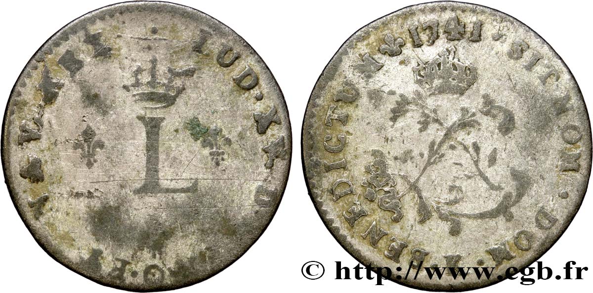 LOUIS XV DIT LE BIEN AIMÉ Double sol de billon 1741 Bordeaux B+/TB