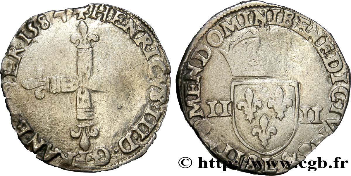 HENRI III Quart d écu, croix de face 1584 Bayonne TB+