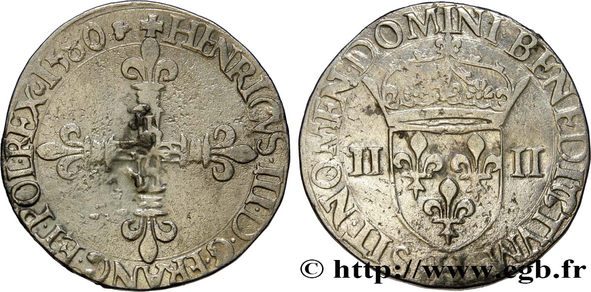 HENRY III Quart d écu, croix de face 1580 La Rochelle BB