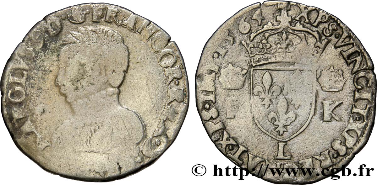 CHARLES IX Teston, 4e type 1564 Bayonne B+/TB+