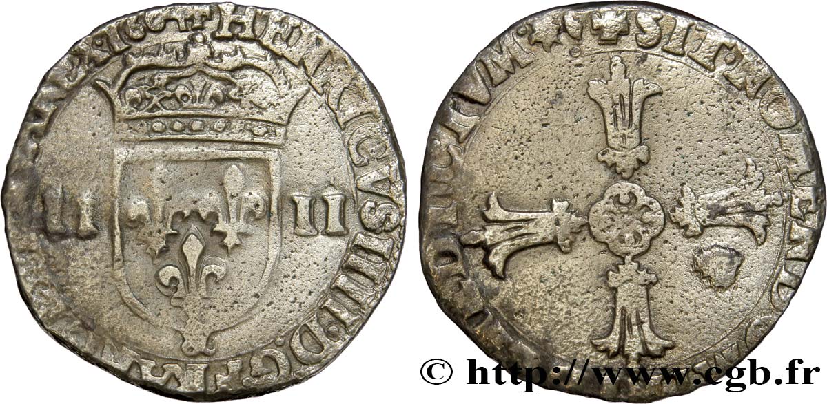 HENRY IV Quart d écu, écu de face, 2e type, écu de face 1604 Aix-en-Provence BC