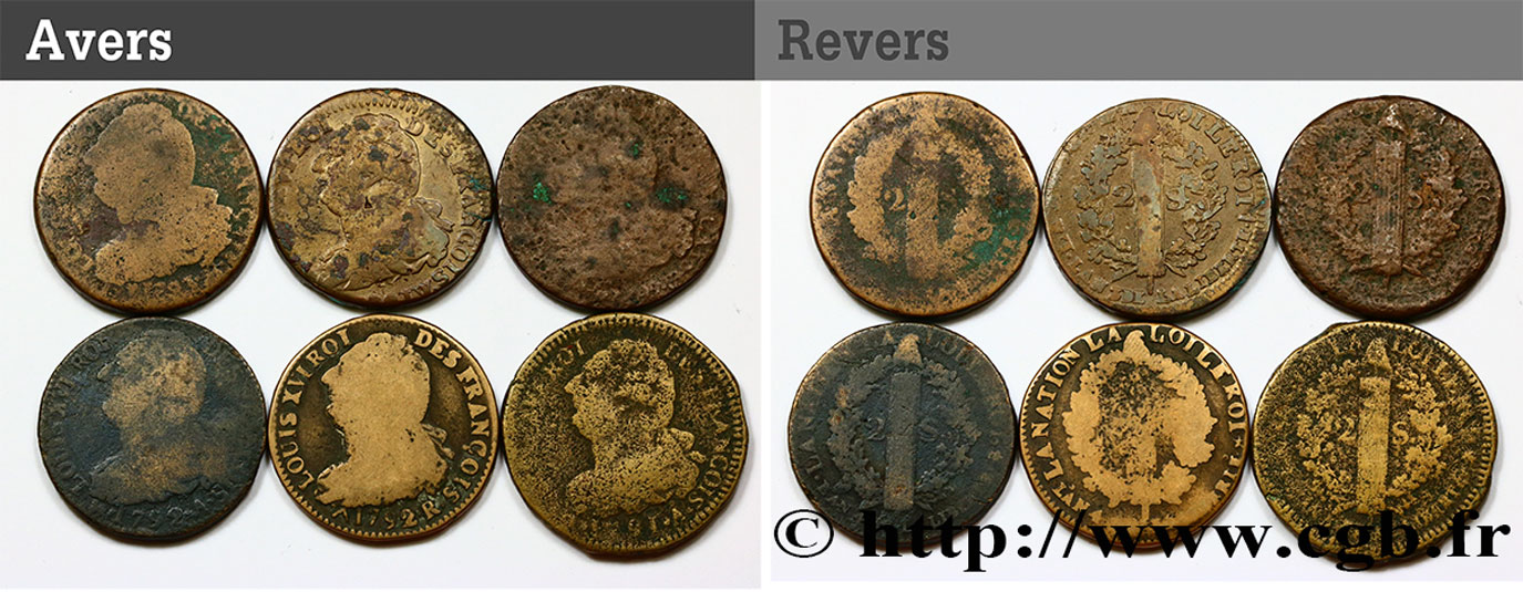 THE CONVENTION 2 sols dit  au faisceau , type FRANÇAIS et FRANÇOIS, lot de 6 ex. n.d. Ateliers divers F
