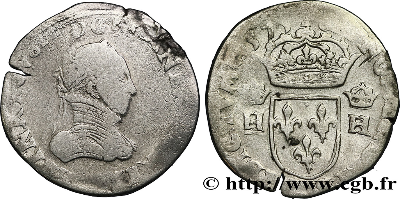 HENRY III Teston, 3e type (variété col gaufré) 1575 Angers VF
