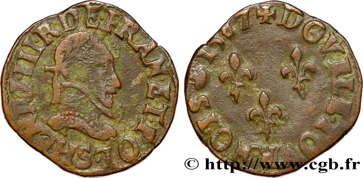 HENRY III Double tournois, type de Troyes 1587 Troyes BB