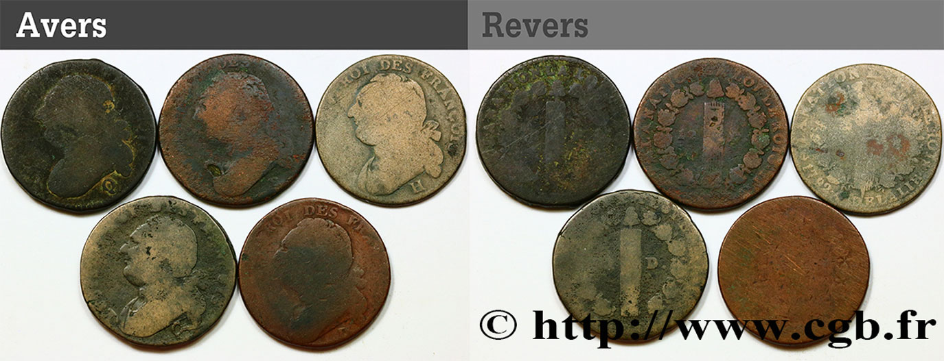 LOTS Lot de cinq pièces de 12 deniers dit  au faisceau , type FRANCOIS n.d. s.l. VF