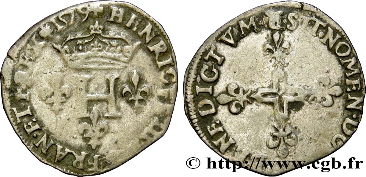 HENRI III Double sol parisis, 2e type 1579 Saint-André de Villeneuve-lès-Avignon TB+