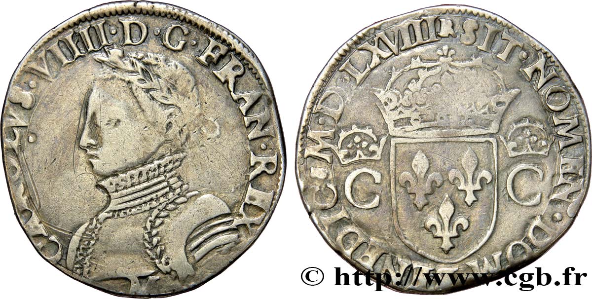 CHARLES IX Teston, 2e type 1568 Toulouse q.BB