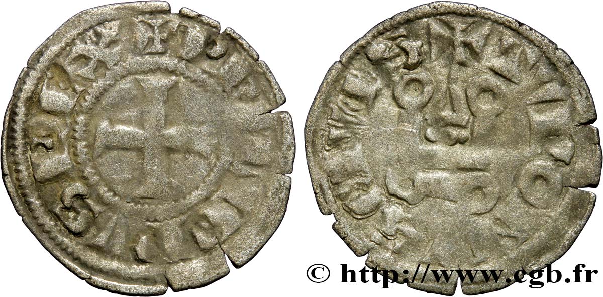 PHILIPPE III LE HARDI ET PHILIPPE IV LE BEL - MONNAYAGE COMMUN (à partir de 1280) Obole tournois à l O rond n.d. s.l. TB