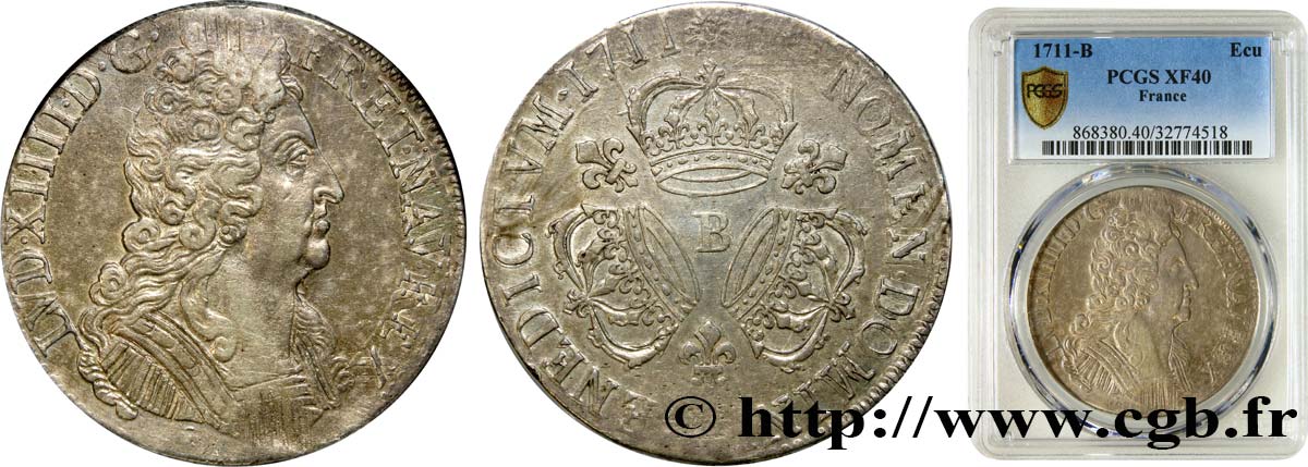 LOUIS XIV  THE SUN KING  Écu aux trois couronnes 1711 Rouen BB40
