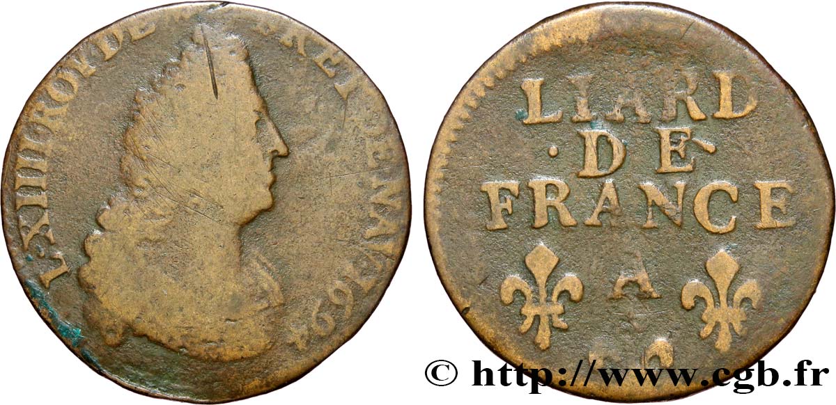 LOUIS XIV LE GRAND OU LE ROI SOLEIL Liard, 3e type, buste âgé 1694 Paris B/TB