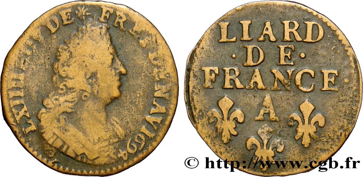 LOUIS XIV  THE SUN KING  Liard, 3e type, buste âgé 1694 Paris BC/MBC