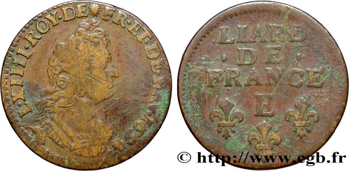 LOUIS XIV  THE SUN KING  Liard, 3e type, buste âgé 1694 Tours q.MB/MB