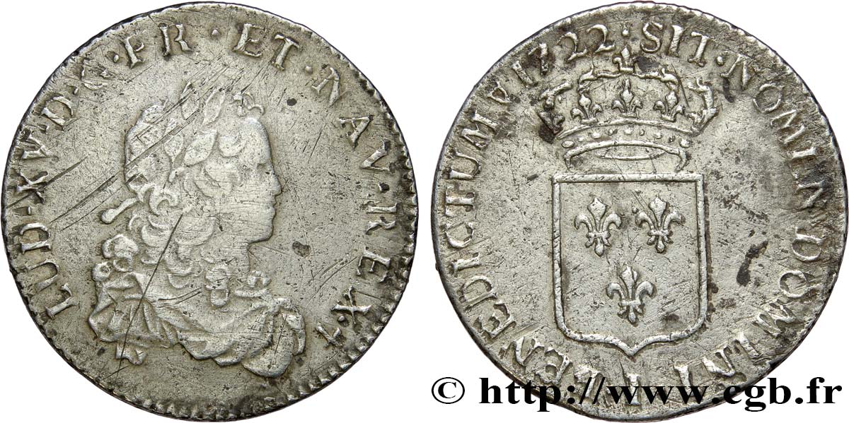 LOUIS XV  THE WELL-BELOVED  Tiers d écu de France 1722 Limoges q.BB