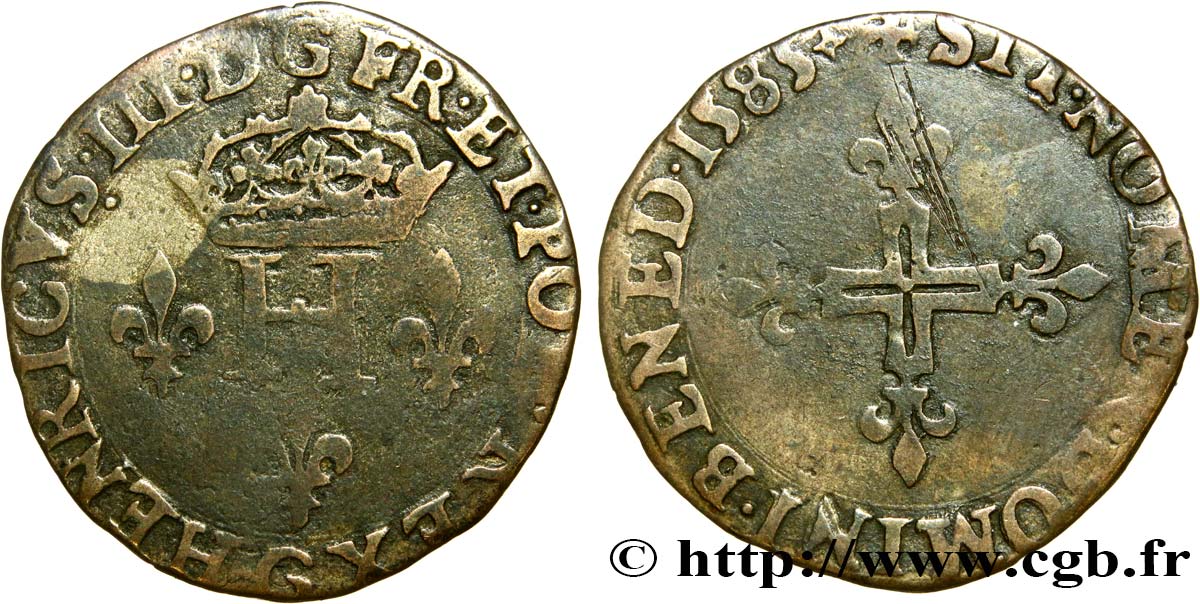HENRI III Double sol parisis, 2e type 1585 Poitiers TB+