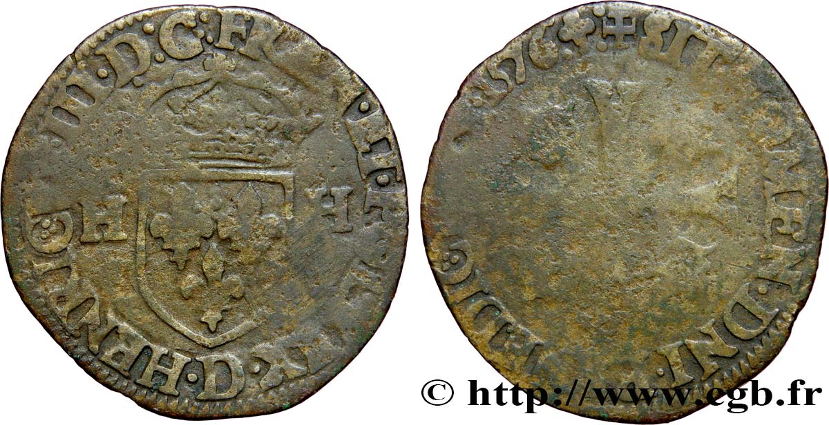 HENRY III Douzain aux deux H, 1er type 1576 Lyon MB