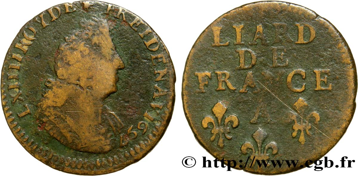 LOUIS XIV LE GRAND OU LE ROI SOLEIL Liard, 3e type, buste âgé 1697 Paris B