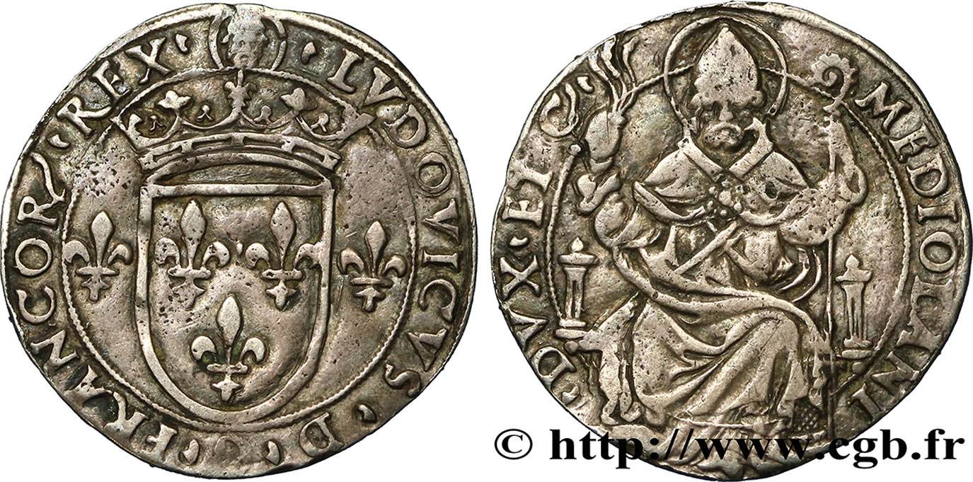 ITALIE - DUCHÉ DE MILAN - LOUIS XII Gros royal de six sous c. 1500-1512 Milan TTB