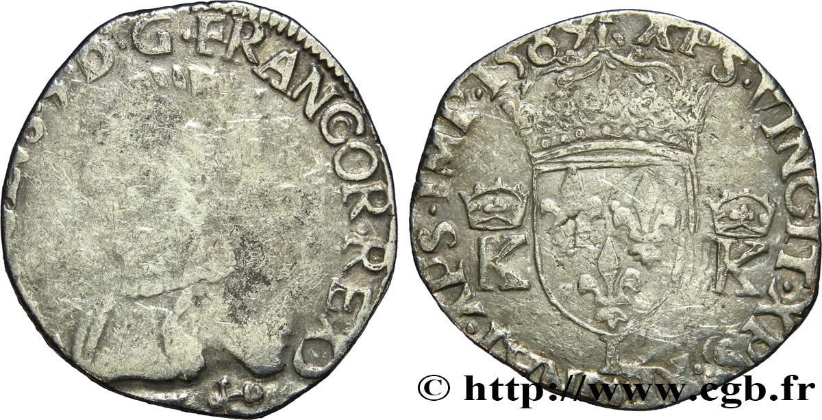 CHARLES IX Teston, 4e type 1569 Bayonne B/TB+