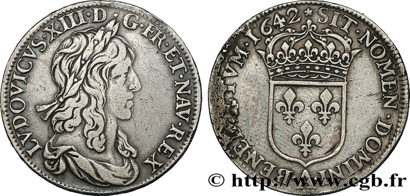 LOUIS XIII LE JUSTE Demi-écu, buste drapé (1er buste de Jean Warin) 1642 Paris, Monnaie de Matignon TB+