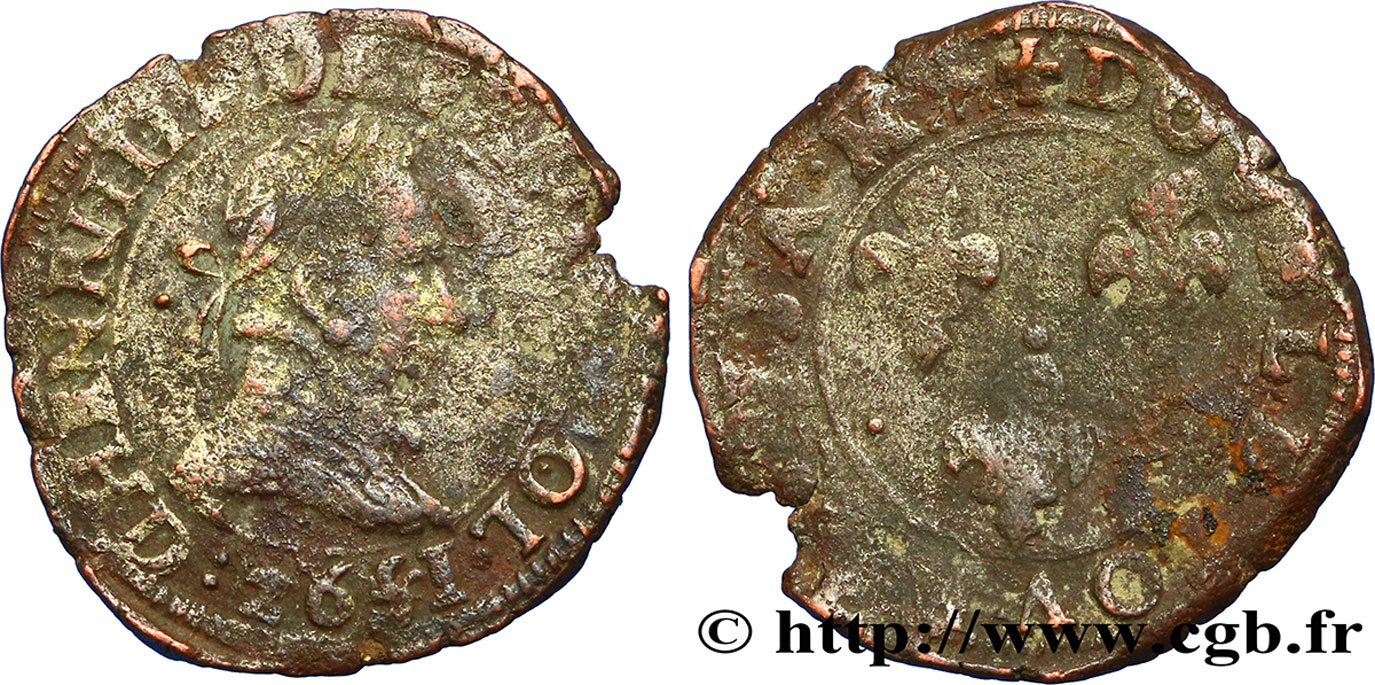 THE LEAGUE. COINAGE IN THE NAME OF HENRY III Double tournois, type de Lyon 1592 Lyon VF