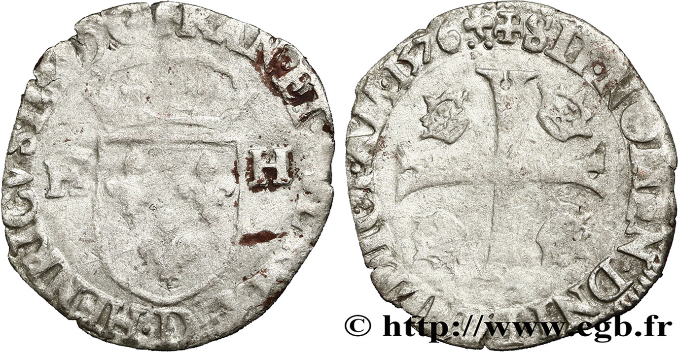 HENRI III Douzain aux deux H, 1er type 1576 Lyon TB