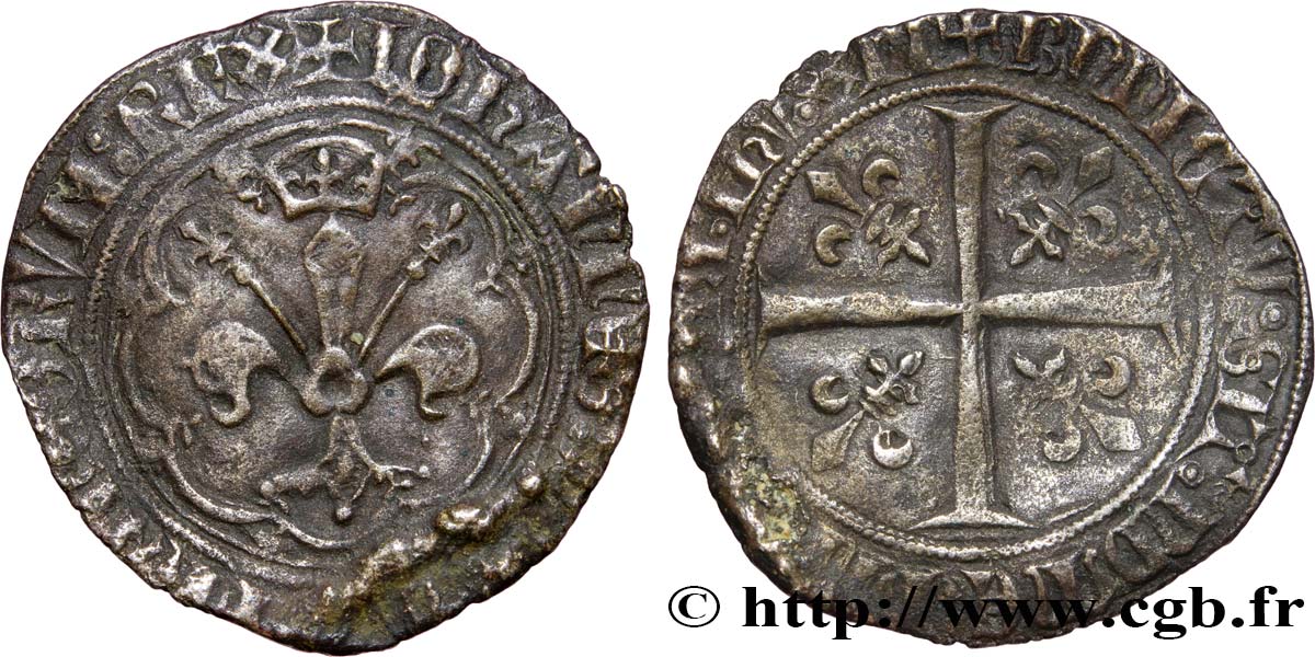 JEAN II LE BON Gros à la fleur de lis dit &nbsp;patte d&nbsp;oie&nbsp; 22/01/1358  TB
