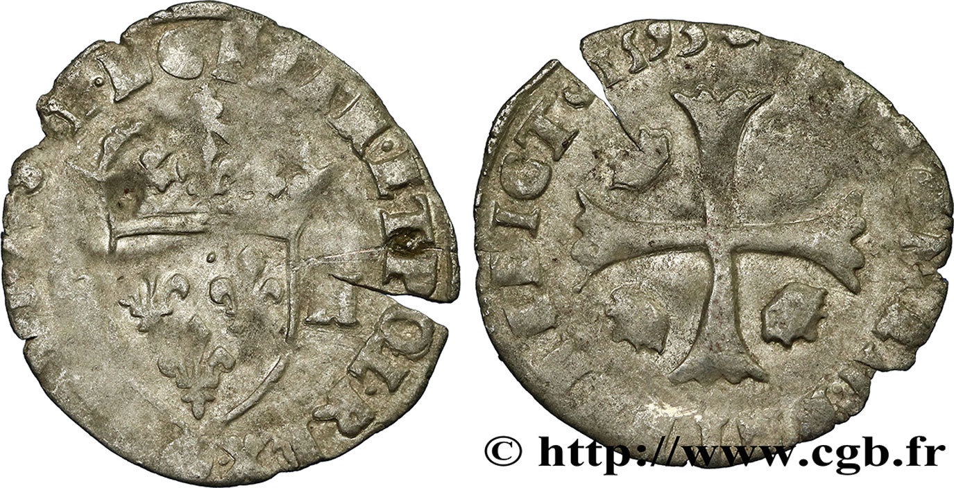 THE LEAGUE. COINAGE IN THE NAME OF HENRY III Douzain aux deux H, 1er type 1593 Narbonne F